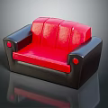 Stylish Red and Black Upholstered Sofa With Red Seat Backrest Black Armrests And Button Details
