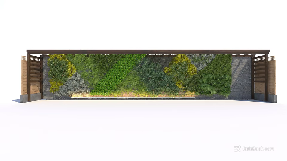 Living Plant Wall With Diverse Green Plants And Decorative Design Elements 3d model 