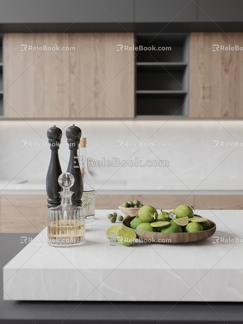 Modern Kitchen Ornaments Fruit Plate Lemon Wine 3d model