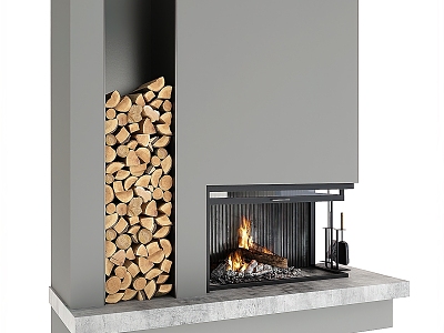 fireplace flame firewood pile 3d model