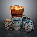 Vintage Household Items Rusty Oil Barrel Old Bicycle And Colorful Storage Barrels