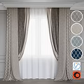 Double Layer Window Curtains with Patterned Fabric and Sheer Liner and Multiple Color Options 3d model