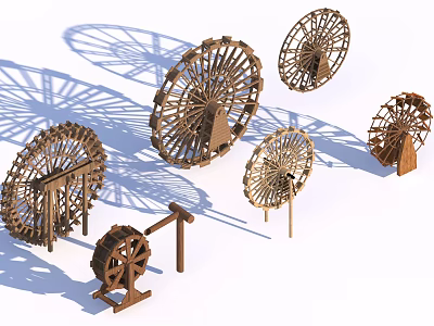 Wooden Garden Ornaments with Decorative Water Wheels in Various Sizes for Outdoor Landscaping 3d model