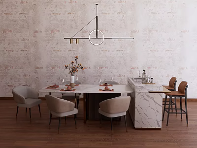 Modern Island Taichung Island Dining Table and Chair Bar Chair Chandelier 3d model