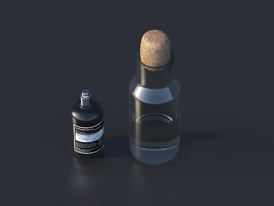 Medical Devices Small Black Labeled Bottle And Large Transparent Cork Stopper Liquid Container 3d model
