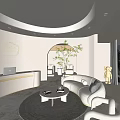 Modern Luxury Beauty Hair Salon Reception Area With White Gold Decor Green Plants Comfy Sofa