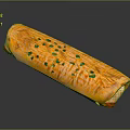 Crispy Golden Rolled Pastry Topped With Fresh Green Chives And Red Filling