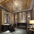 Luxurious Beauty Hair Salon Interior With Crystal Chandelier Mirrors And Styling Chairs
