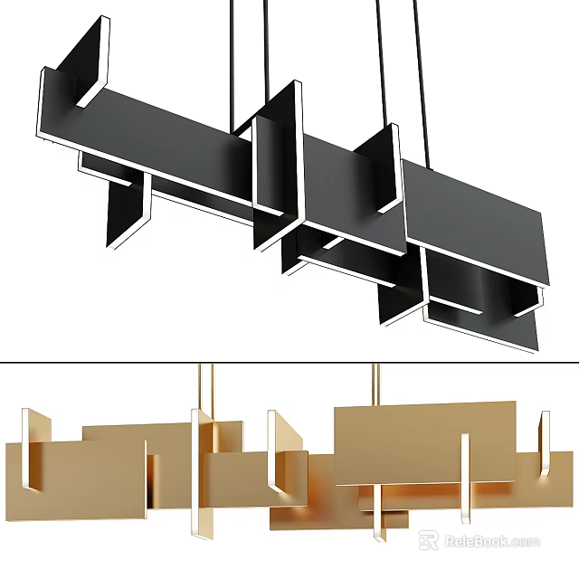 Modern Geometric Black Gold Ceiling Light With Sleek Suspended Design 3d model 