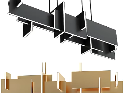 Modern Geometric Black Gold Ceiling Light With Sleek Suspended Design 3d model