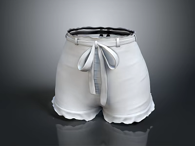Lightweight Stylish White Shorts Featuring Bowknot Belt And Ruffled Hem Design 3d model