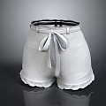 Lightweight Stylish White Shorts Featuring Bowknot Belt And Ruffled Hem Design