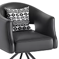 Brown Leather Single Sofa with Plaid Blanket Cushion and Gold Tripod Base