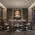 Luxurious Private Dining Room Interior With Round Table Chairs Tableware And Decorative Art 3d model