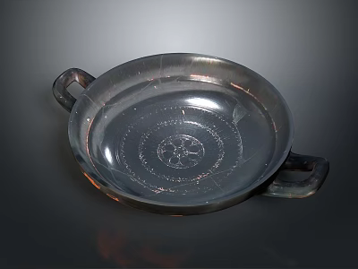 Metal Dish With Two Handles And Central Carved Sculpture Design 3d model