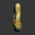 Yellowish White Ammonite Fossil With Spiral Shell Texture And Brown Spots On Gray Background