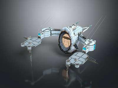 Futuristic Sci Fi Space Station Structure With Central Circular Module Extended Arms And Antenna Arrays 3d model