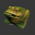 Golden Toad Statue With Intricate Carved Patterns On Black Background
