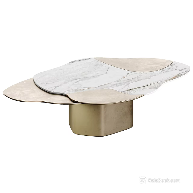 Elegant Modern Coffee Table With Irregular Marble Top And Brass Metal Base 3d model