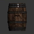 Traditional Wooden Barrel With Metal Hoops And Carved Patterns As Household Storage Container