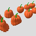 Fresh Ripe Orange Pumpkins with Green Stems Arranged Together in Group