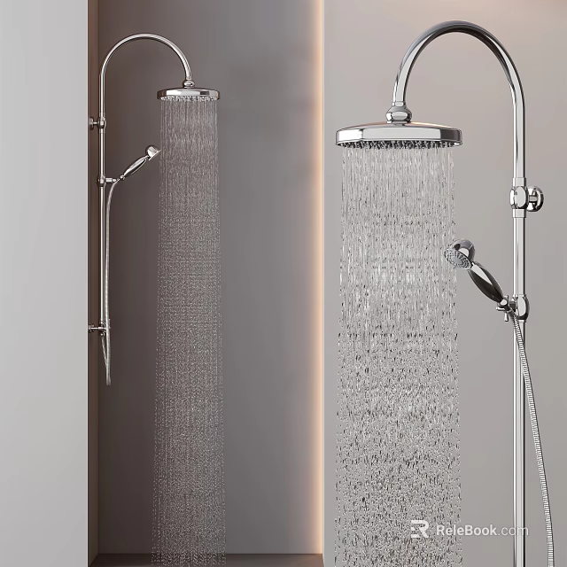 Modern Chrome Shower Head With Rainfall Water Flow And Handheld Sprayer Fixture 3d model 