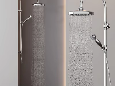 Modern Chrome Shower Head With Rainfall Water Flow And Handheld Sprayer Fixture 3d model