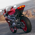 Red Suzuki Motorcycle With Red Wheels On Outdoor Arid Road