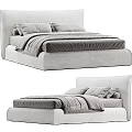 Modern Light Gray Double Bed With Padded Headboard And Cozy Bed Linens 3d model