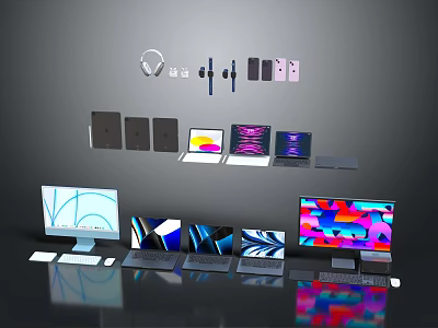 Modern Computer Products Display With Multiple Monitors Laptops Headphones And Peripherals 3d model