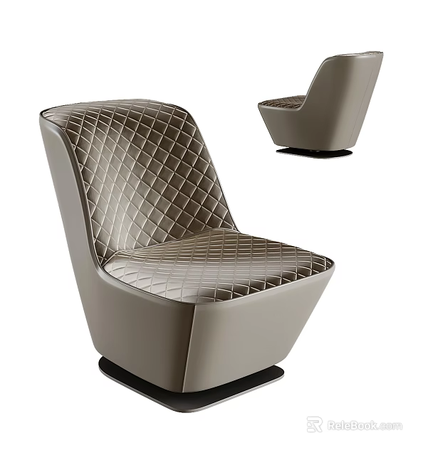 Modern Beige Leather Single Sofa With Quilted Diamond Pattern And Sturdy Black Base 3d model
