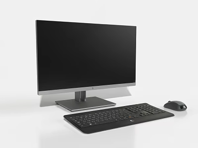 Modern Black Sleek Computer Desktop Setup With Monitor Keyboard And Mouse 3d model