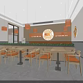 Modern Restaurant Interior With Service Counter Wooden Tables And Warm Pendant Lights