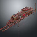 Vintage Steam Train With Rusted Details On Railroad Tracks And Telephone Pole