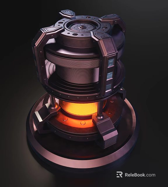Futuristic Mechanical Device With Glowing Orange Core And Intricate Circular Metallic Layers 3d model 