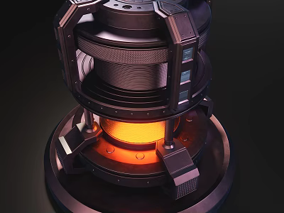 Futuristic Mechanical Device With Glowing Orange Core And Intricate Circular Metallic Layers 3d model