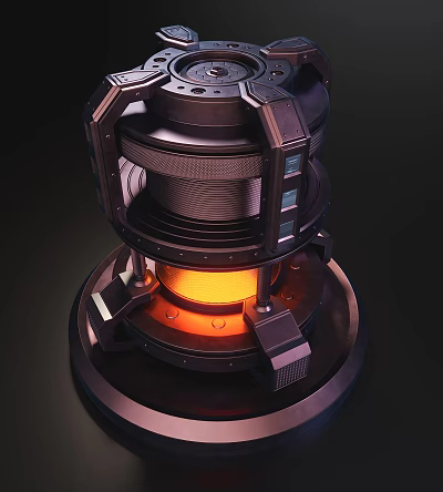 Futuristic Mechanical Device With Glowing Orange Core And Intricate Circular Metallic Layers 3d model