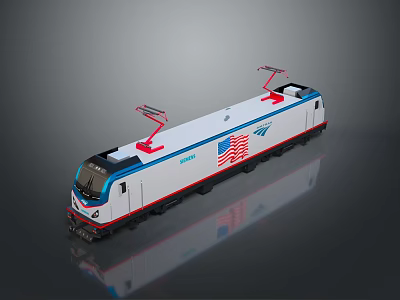 Amtrak Electric Train With American Flag Design Red Pantographs And White Blue Exterior 3d model