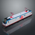 Amtrak Electric Train With American Flag Design Red Pantographs And White Blue Exterior
