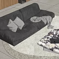 Modern Gray Velvet Sofa and Marble Top Coffee Table Set with Pillows and Throw Blanket