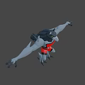 Muscular Animal Game And Movie Character In Red Outfit With Black Details And Arms Outstretched