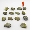 Mossy Green Stone Arrangement With Orange Human Figure On White Background
