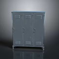 Gray Metal Locker Cabinet With Three Doors Vents Handles And Stand Base