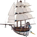 Decorative Model Sailing Ship With White Sails Wooden Hull And Blue Accents