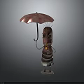 Cute Anthropomorphic Potato Character Standing Holding Pink Umbrella With Antennae And Striped Dress