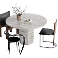 Modern Round Dining Table Set With Marble Surface Black Chairs Vase And Books 3d model