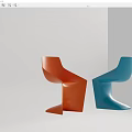 Stylish Modern Curved Design Leisure Chairs In Orange And Blue Colors