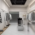 Modern Clothing Store Interior Design With Hanging Clothes Display Racks And Cashier Counter