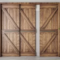 Double Wooden Barn Door With Cross Pattern Metal Hardware For Interior Space 3d model