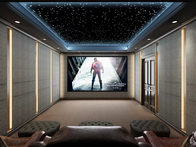 Luxurious Home Theater Featuring Starry Ceiling Large Projection Screen Ambient Lighting And Comfortable Seats 3d model
